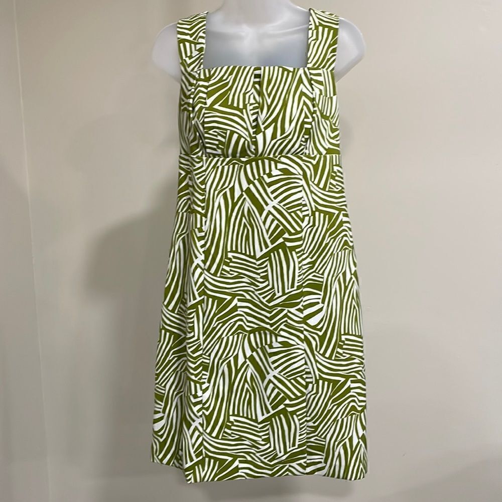 NWOT Perceptions New York Green & White Abstract Striped Dress. Size 10 M med